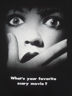 SCREAM WHAT'S YOUR FAVORITE SCARY MOVIE? DREW FACE - MEDIUM BLACK T-SHIRT L965